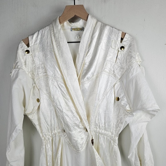 Vintage 80s Victor O'BADIDO'NC Jumpsuit S‎ Off White Cotton Satin Open Sides - Picture 9 of 16